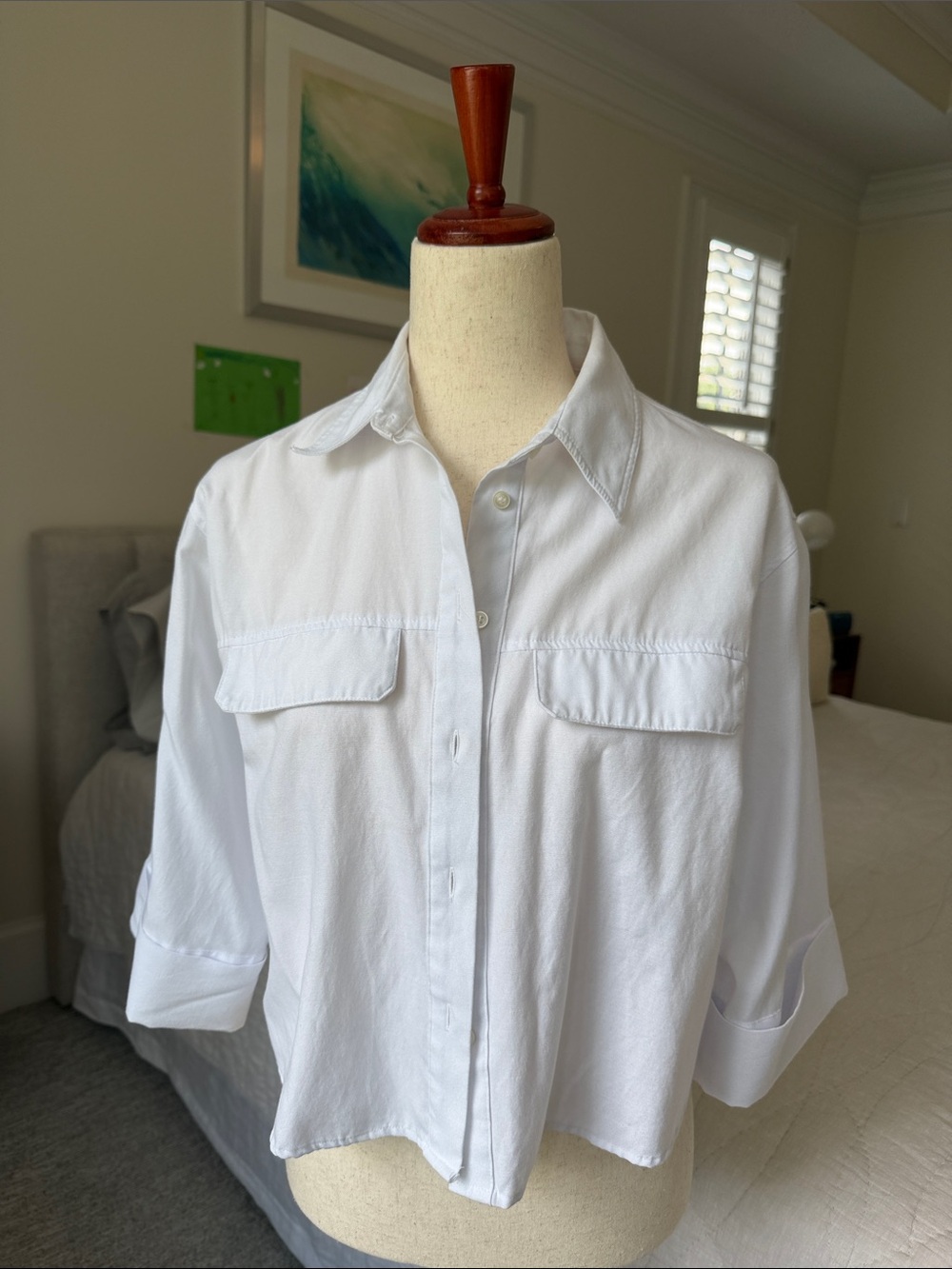 Zara White Cotton Button-Down Shirt with Pocket Flaps